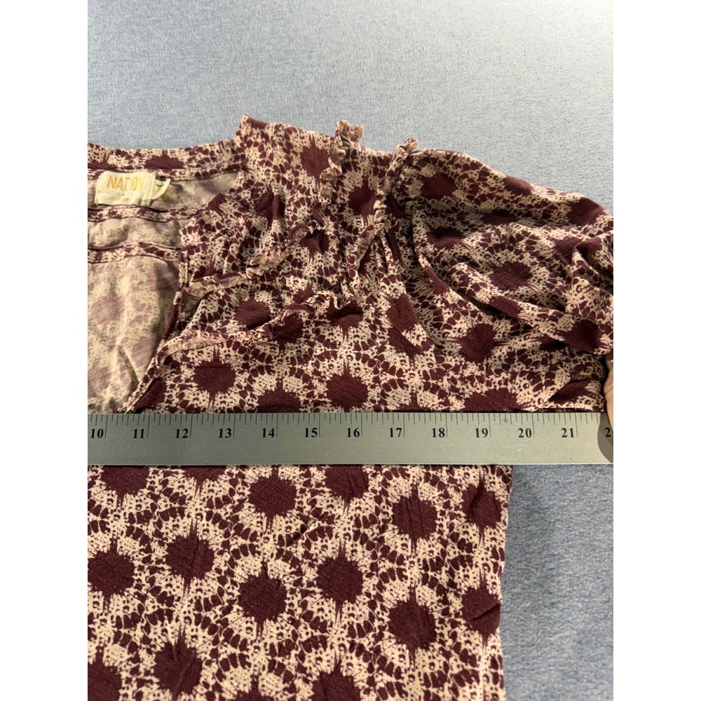 Nation Ltd Judith Top Burgundy Pima Cotton Ruffle Puff Sleeve Blouse Size M - Picture 7 of 7